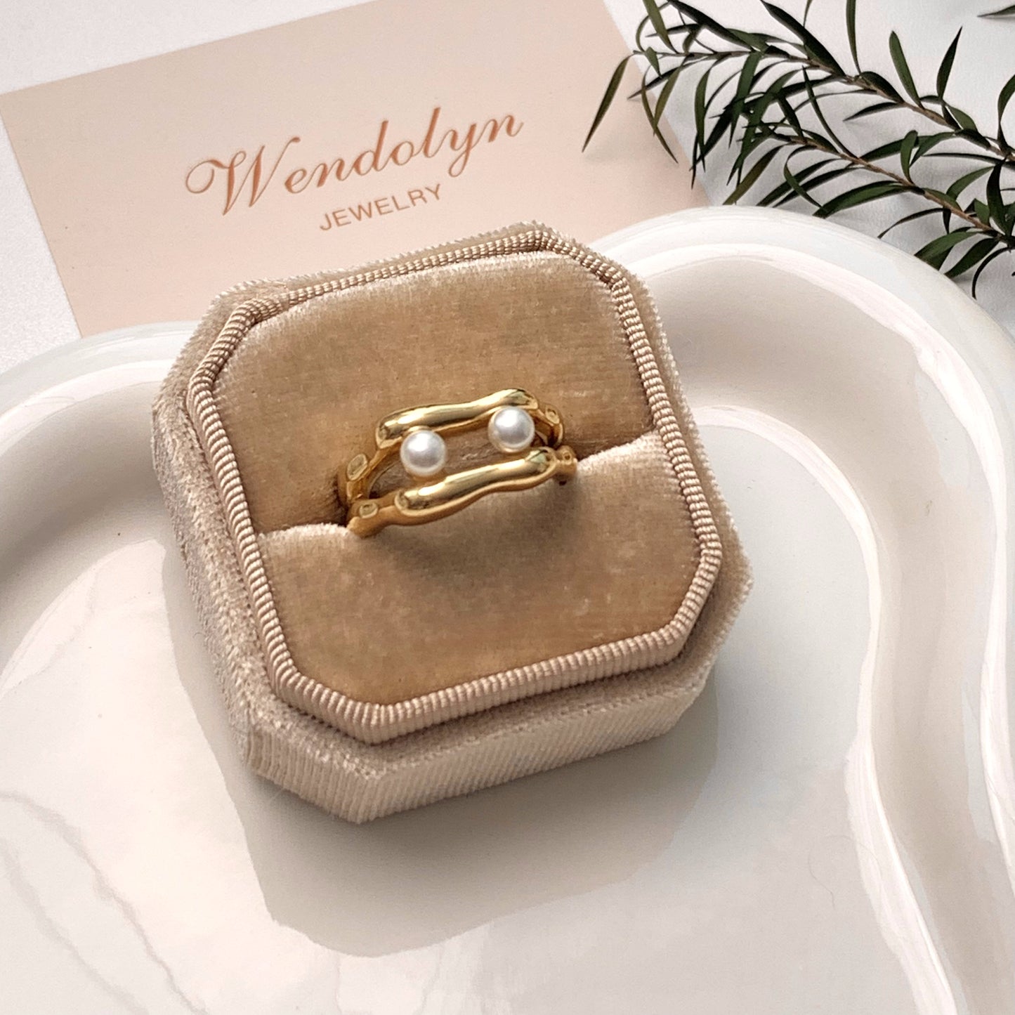GOLDENDOUBLE PEARL OPEN RING