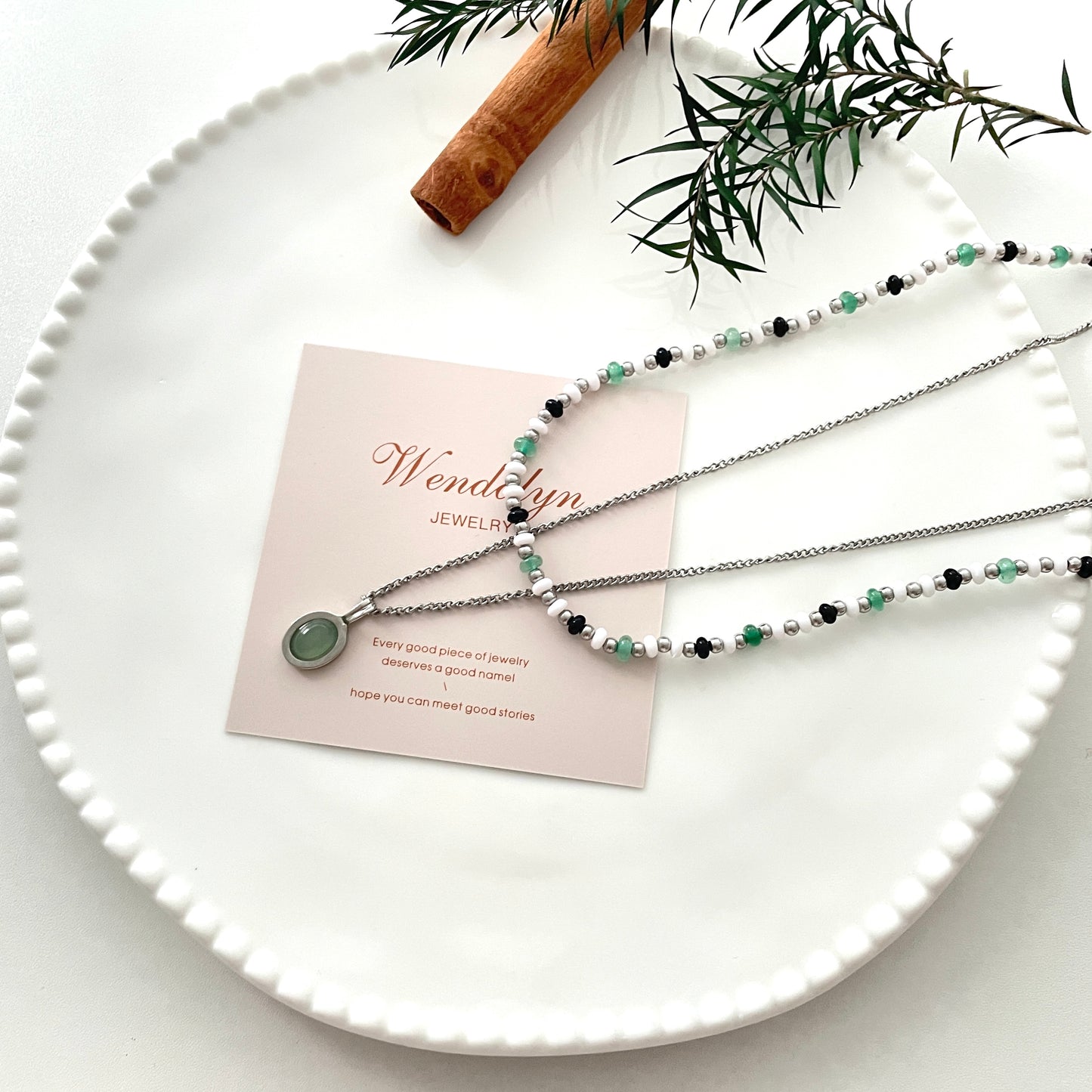 Silver Double Opal Necklace