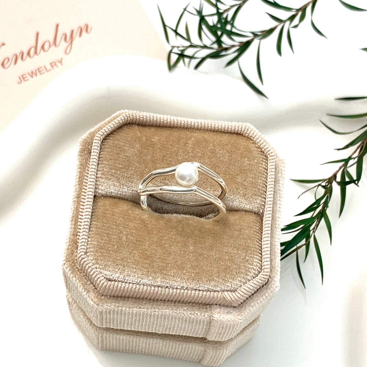 SLIVER DOUBLE PEARL OPEN RING