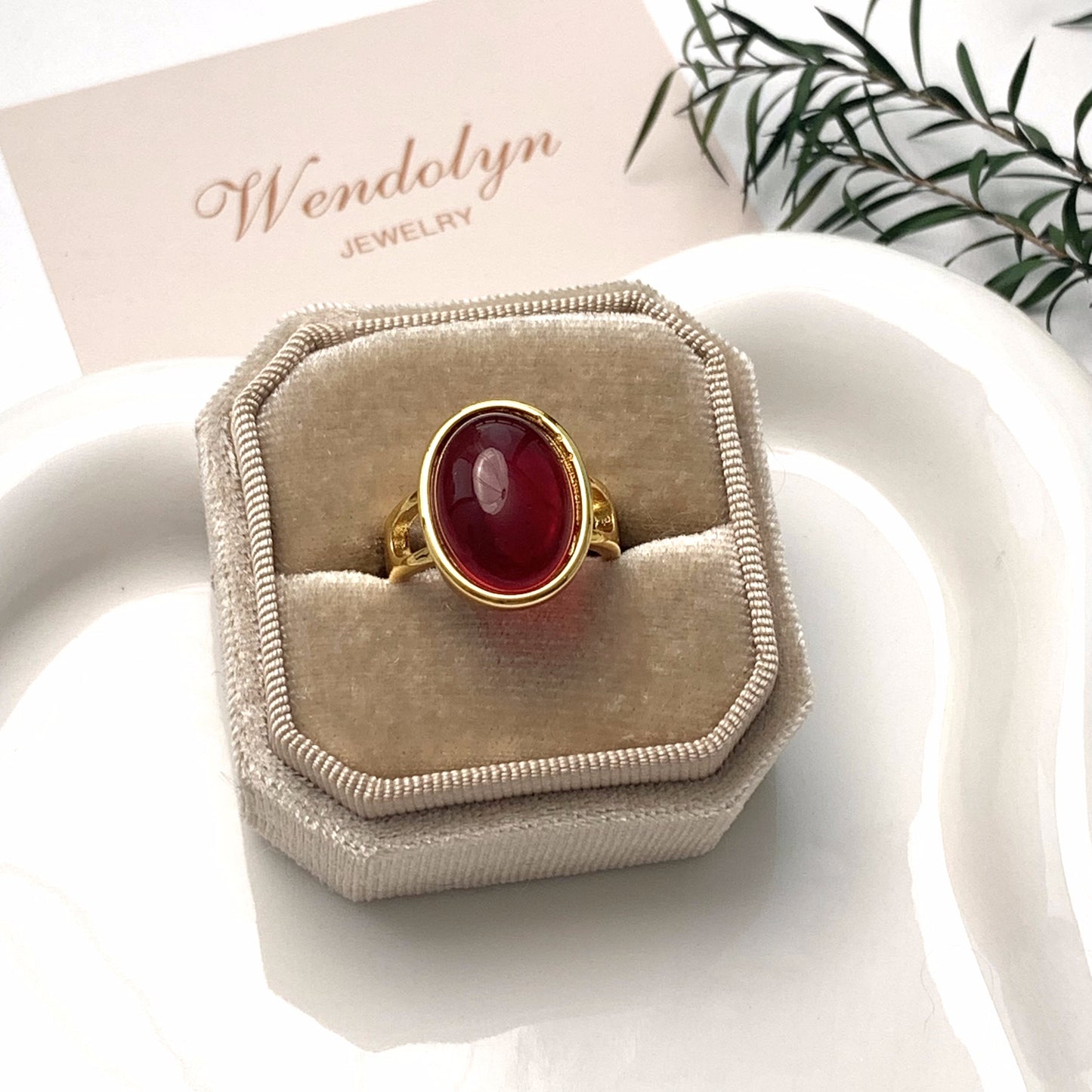 RED GEM OPEN RING