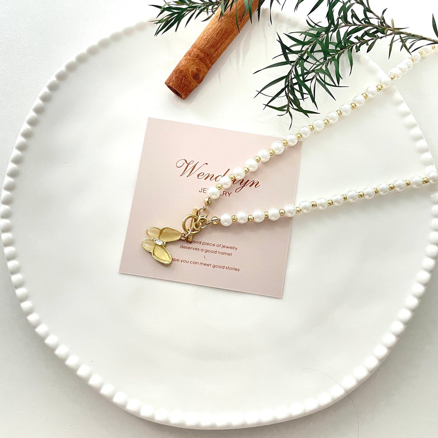 Golden Butterfly Pearl OT Necklace