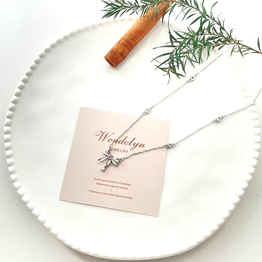Silver Bowknot Diamond Necklace