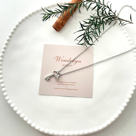 Silver Saturn Key Necklace