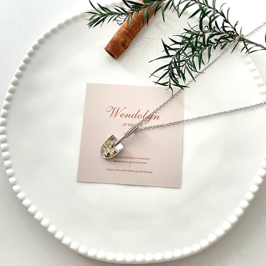 Sliver Zircon Shovel Necklace